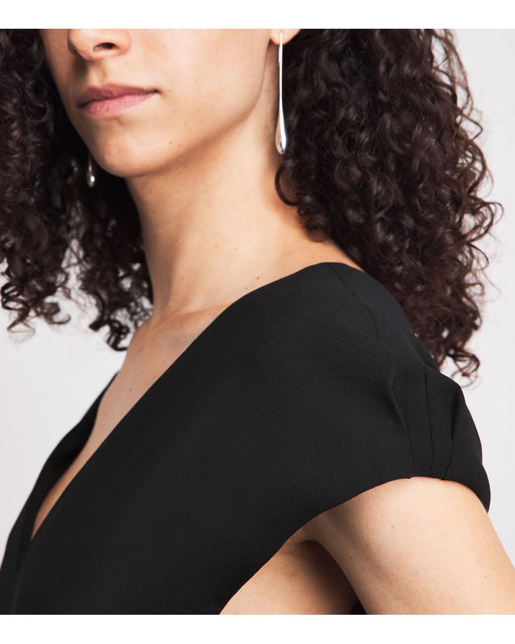 Jil Sander Black Wool Sablé V-Neck Midi Dress
