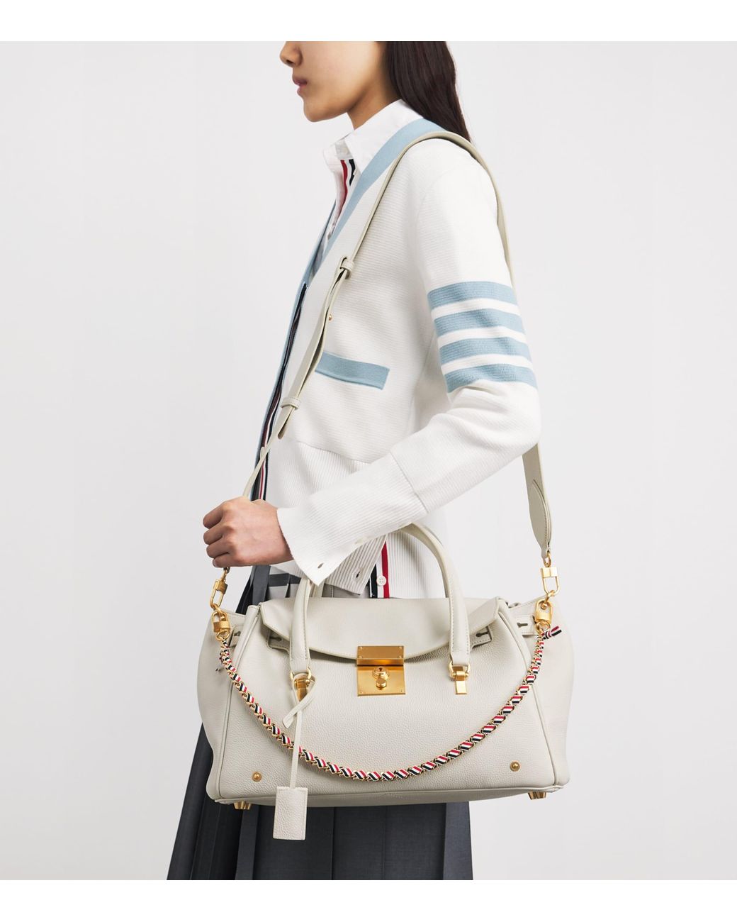 Thom Browne Natural Grain Leather Bolton Top-Handle Bag