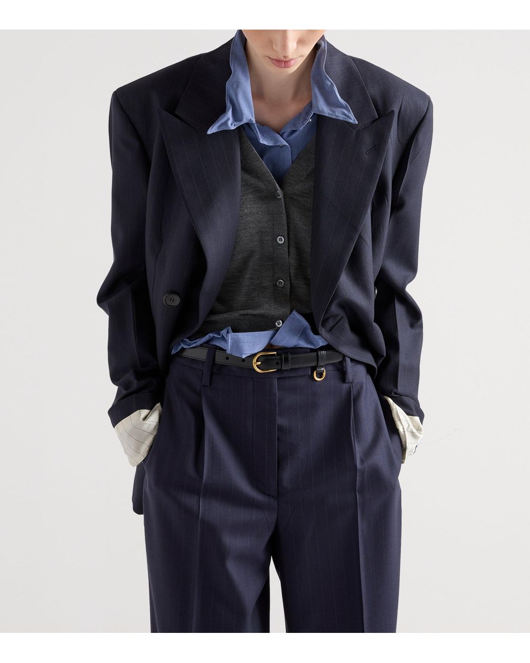 Prada Blue Wool Pinstripe Straight Trousers