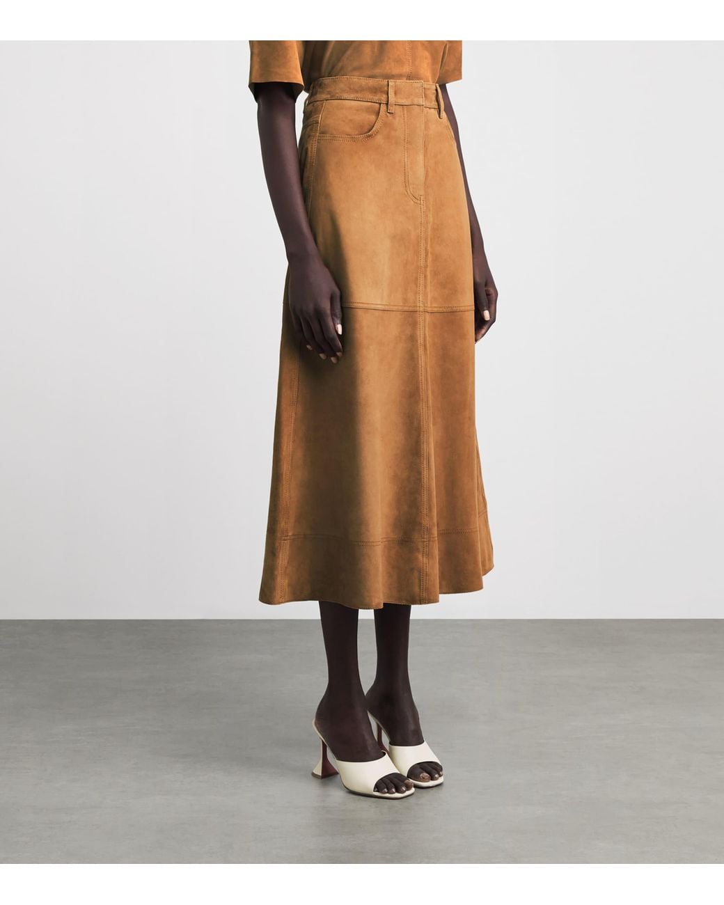 ME+EM Brown Suede A-Line Luxe Maxi Skirt
