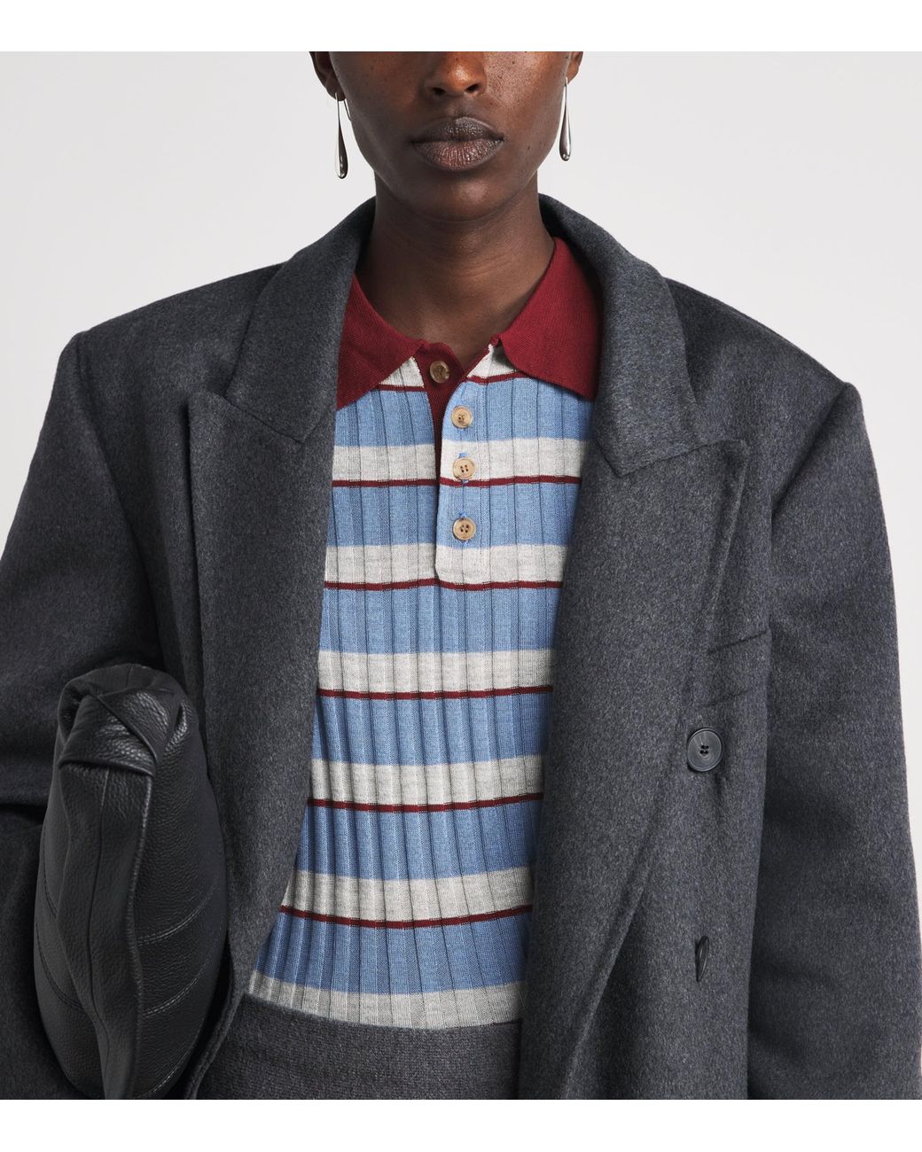 Brandon Maxwell Blue Silk-Cashmere Stripe Joni Polo Shirt