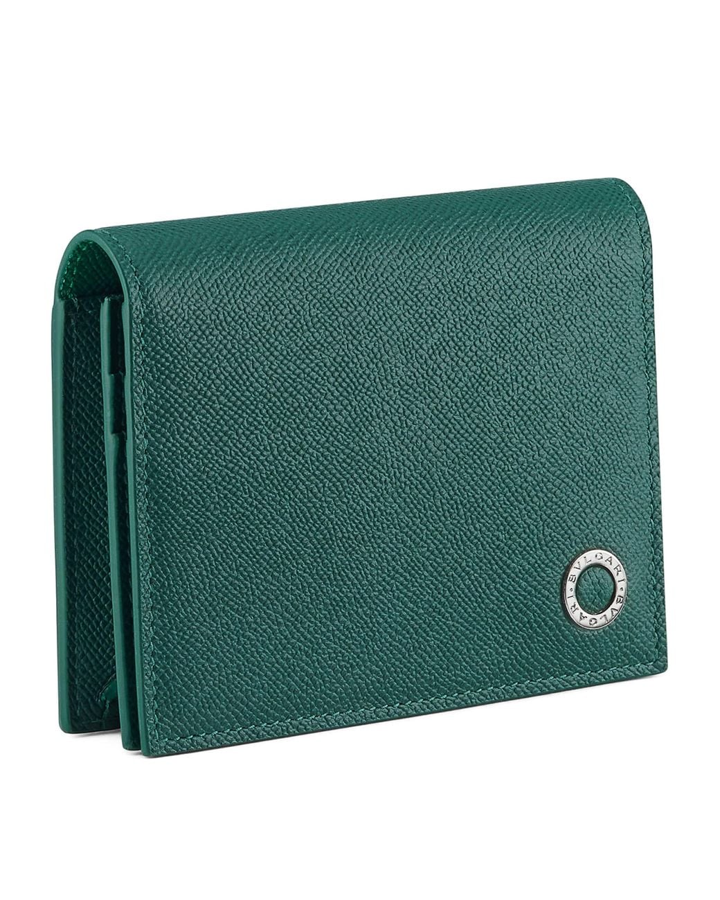 BVLGARI Green Leather Business Card Holder for men