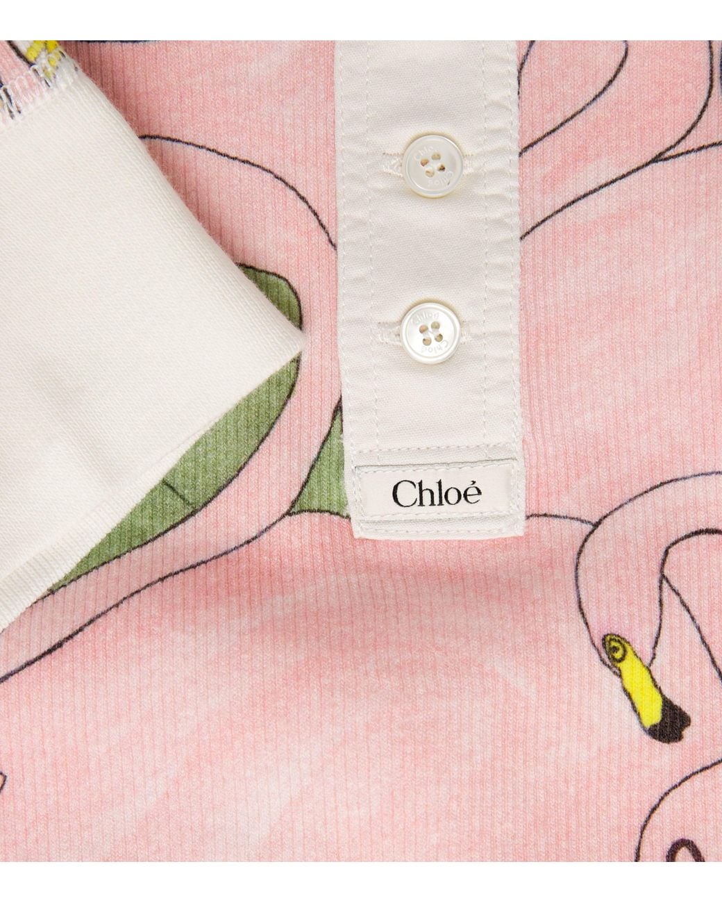 Chloé Pink Cotton Flamingo Print Henley T-Shirt