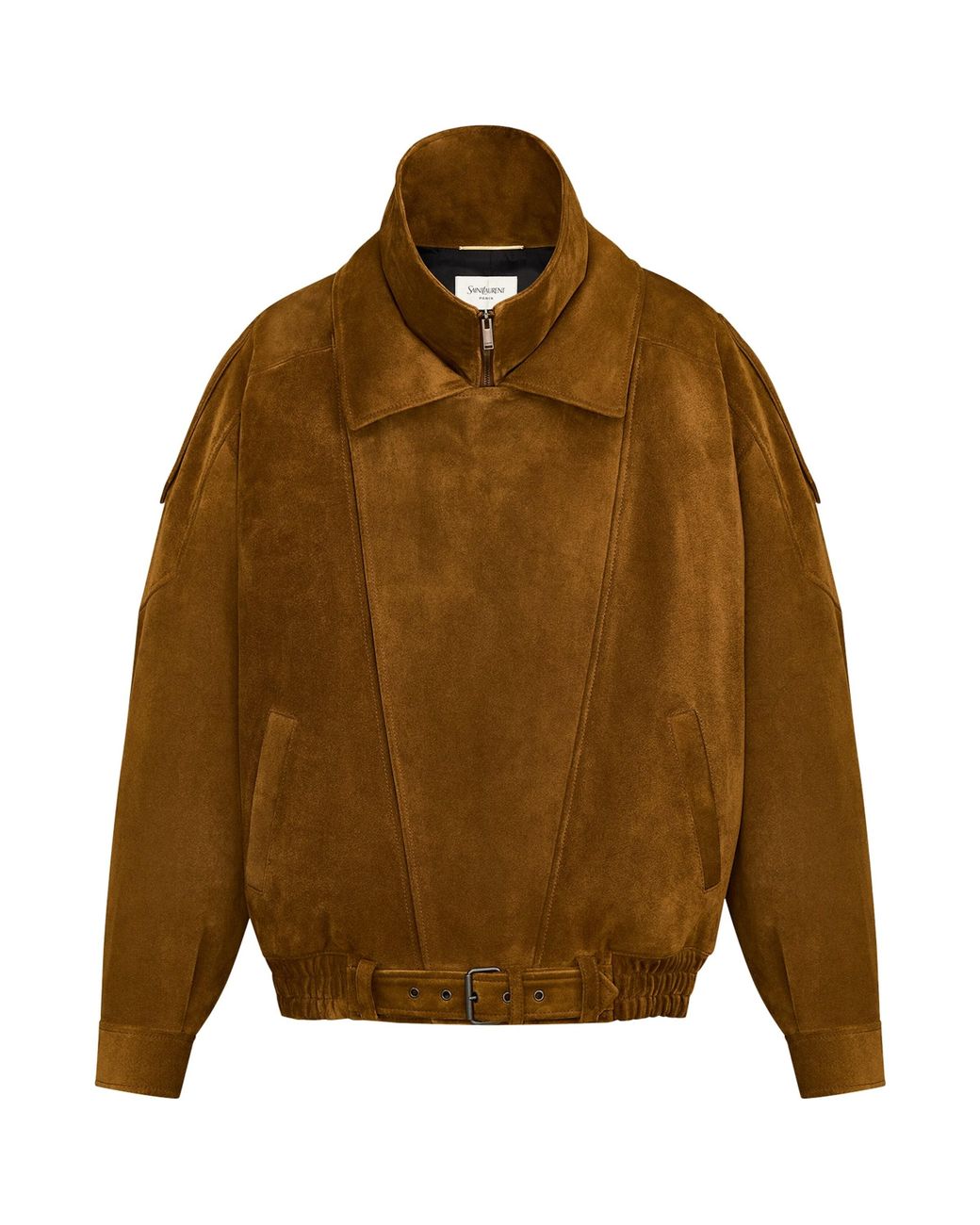 Saint Laurent Brown Suede Belted Bomber Jacket