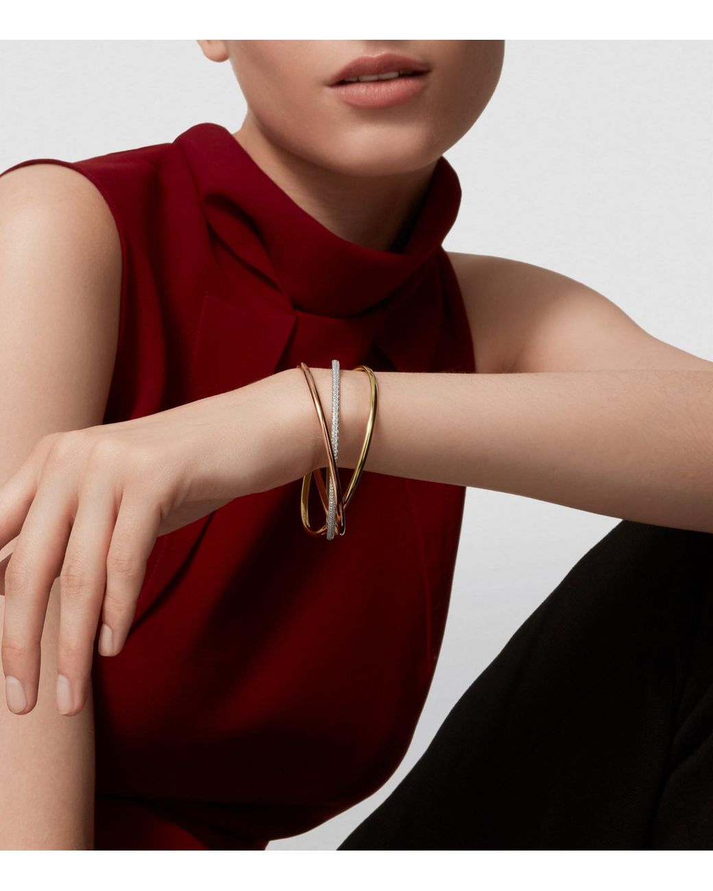 Cartier Metallic Small, Rose, And Diamond Trinity Bracelet
