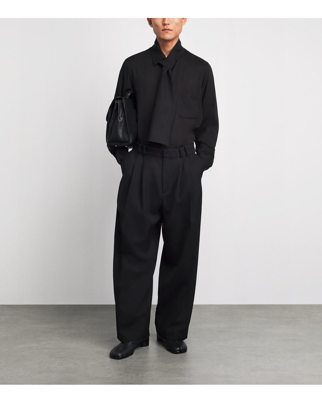 Yohji Yamamoto Black Stole Collar Shirt for men