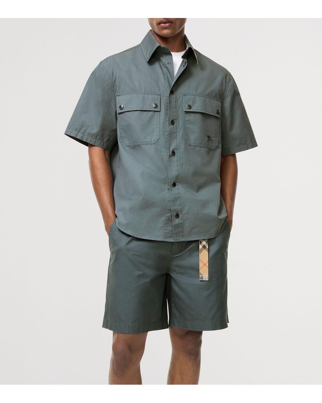 Burberry Blue Tropical Gabardine Short-Sleeve Shirt for men