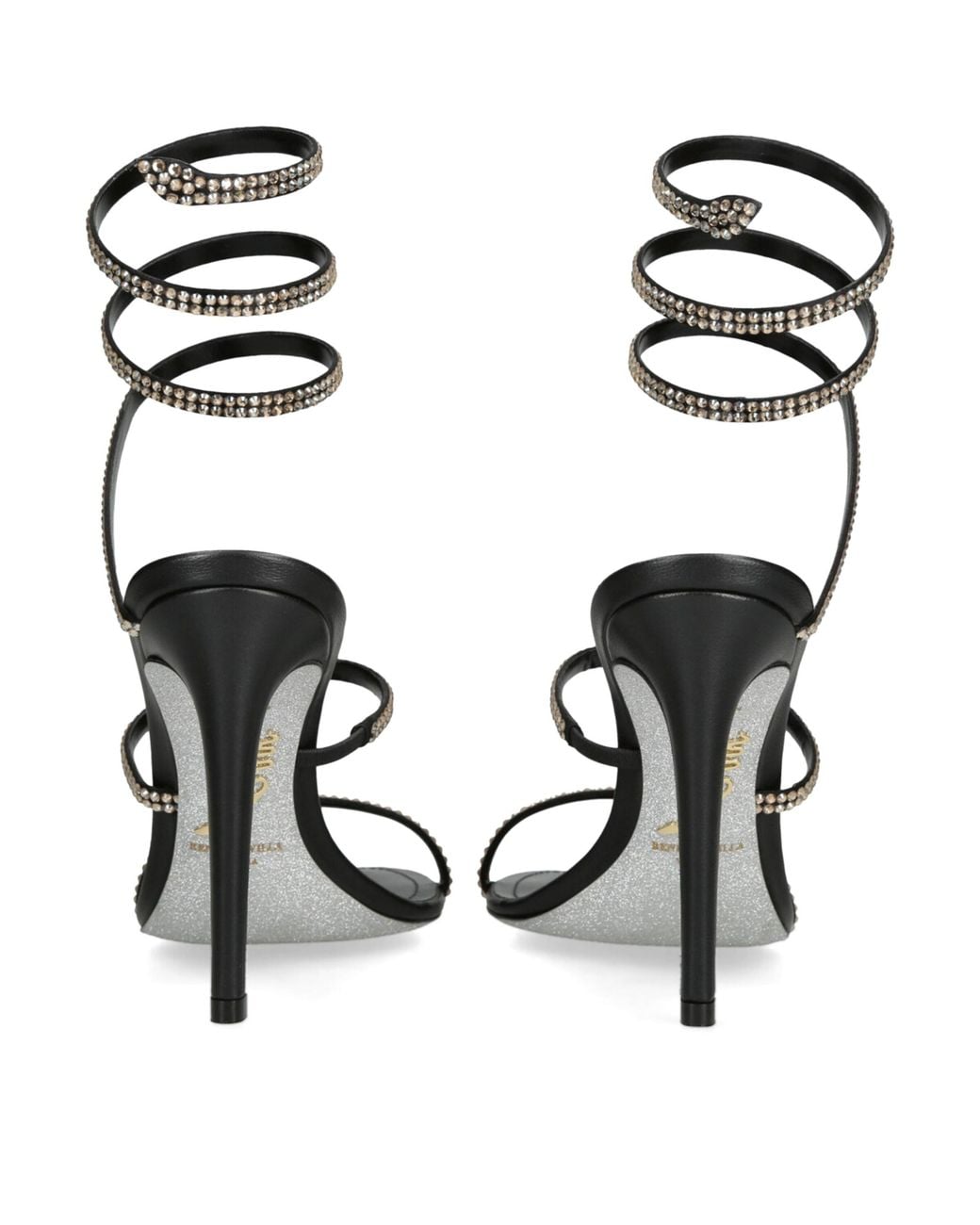 Rene Caovilla Black Leather Embellished Cleo Ii Heeled Sandals 105
