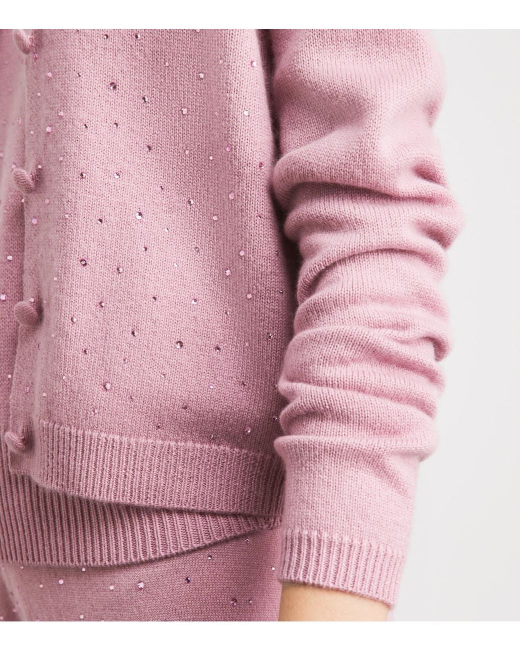 Allude Pink Wool-Cashmere Crystal-Embellished Cardigan