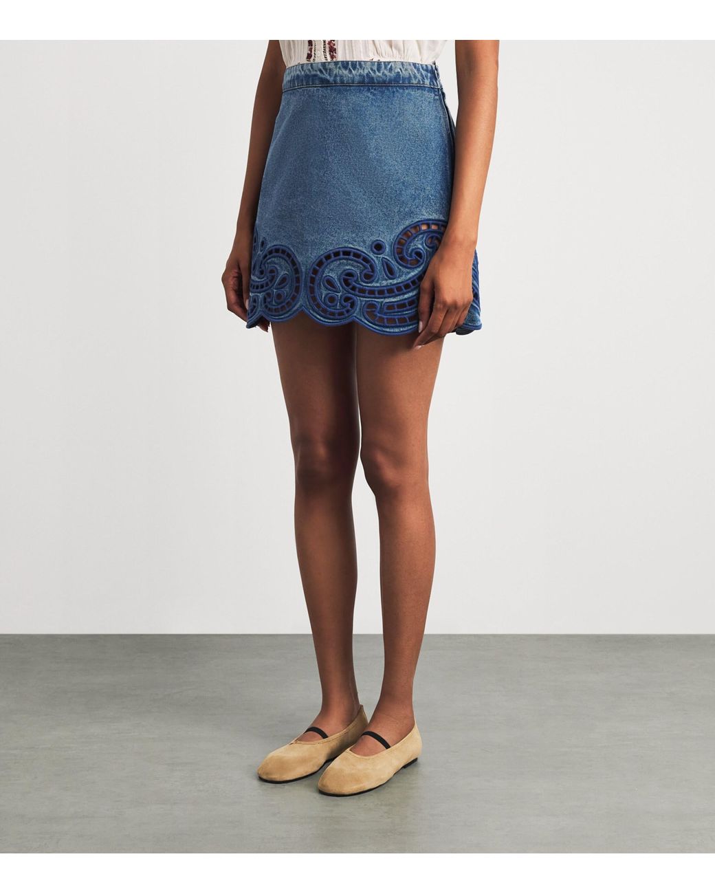 Ulla Johnson Blue Cadiz Eyelet Denim Mini Skirt
