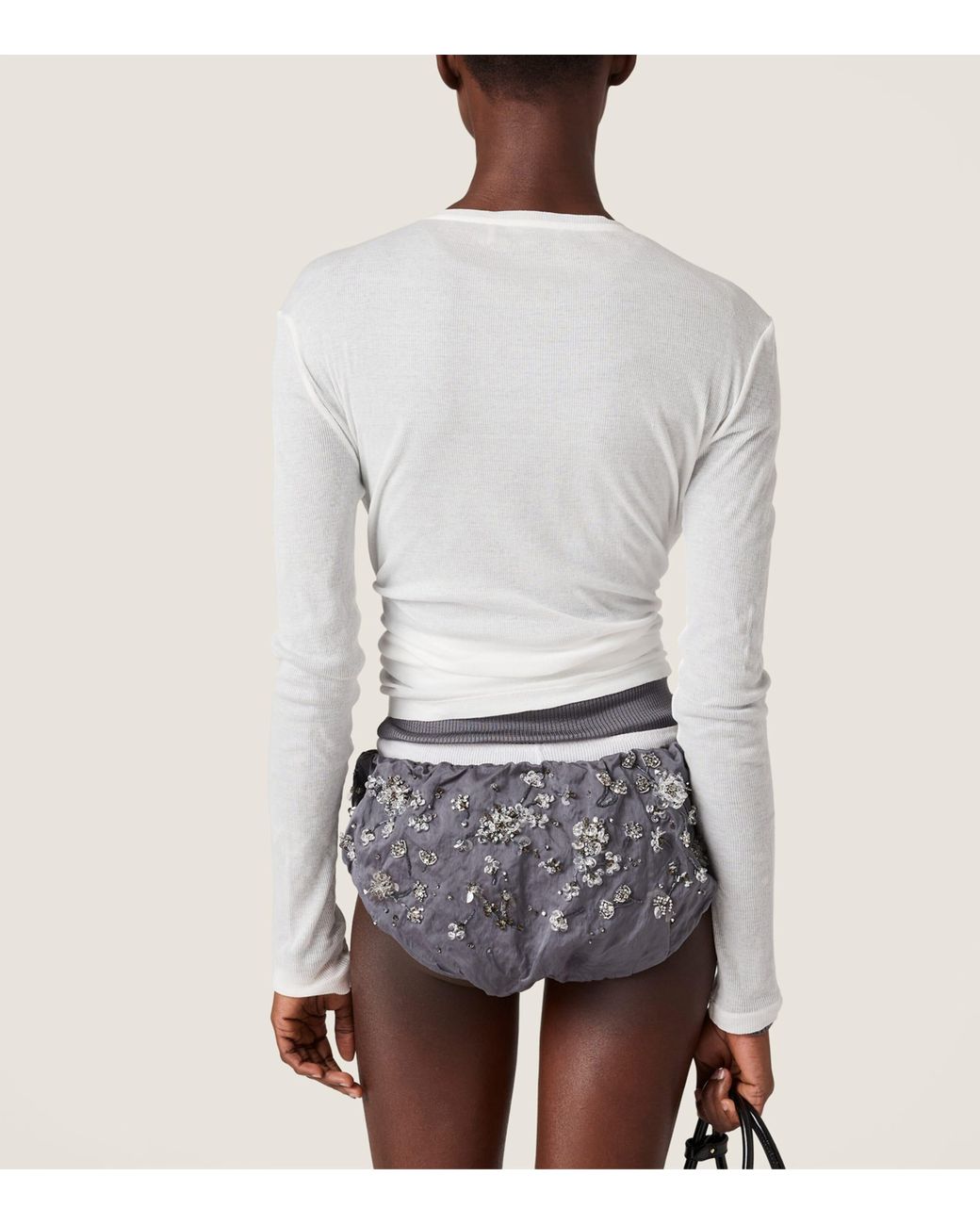Miu Miu Gray Embellished Cotton-Blend Briefs