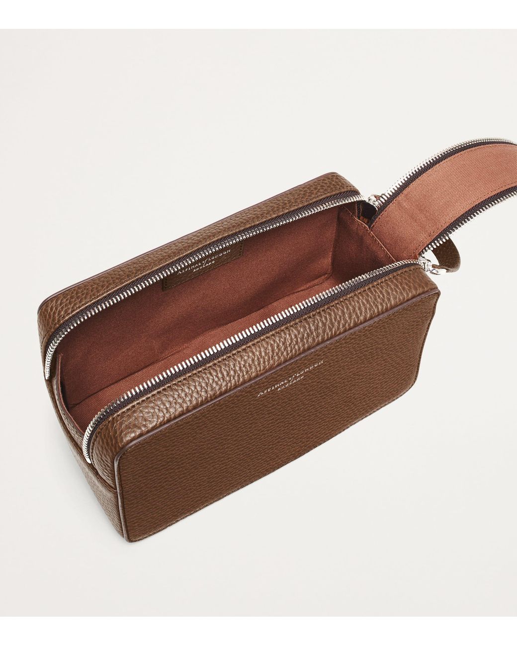 Aspinal Brown Leather Mount Street Toiletries Bag