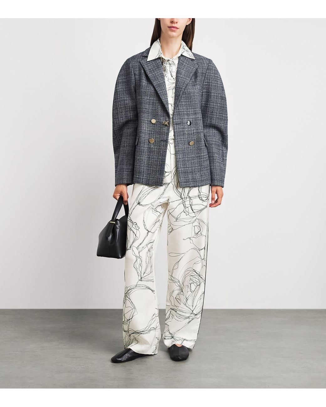 Fabiana Filippi White Silk Twill Printed Trousers