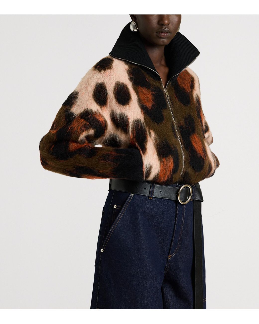 Givenchy Black Wool-Blend Leopard Knit Bomber Jacket