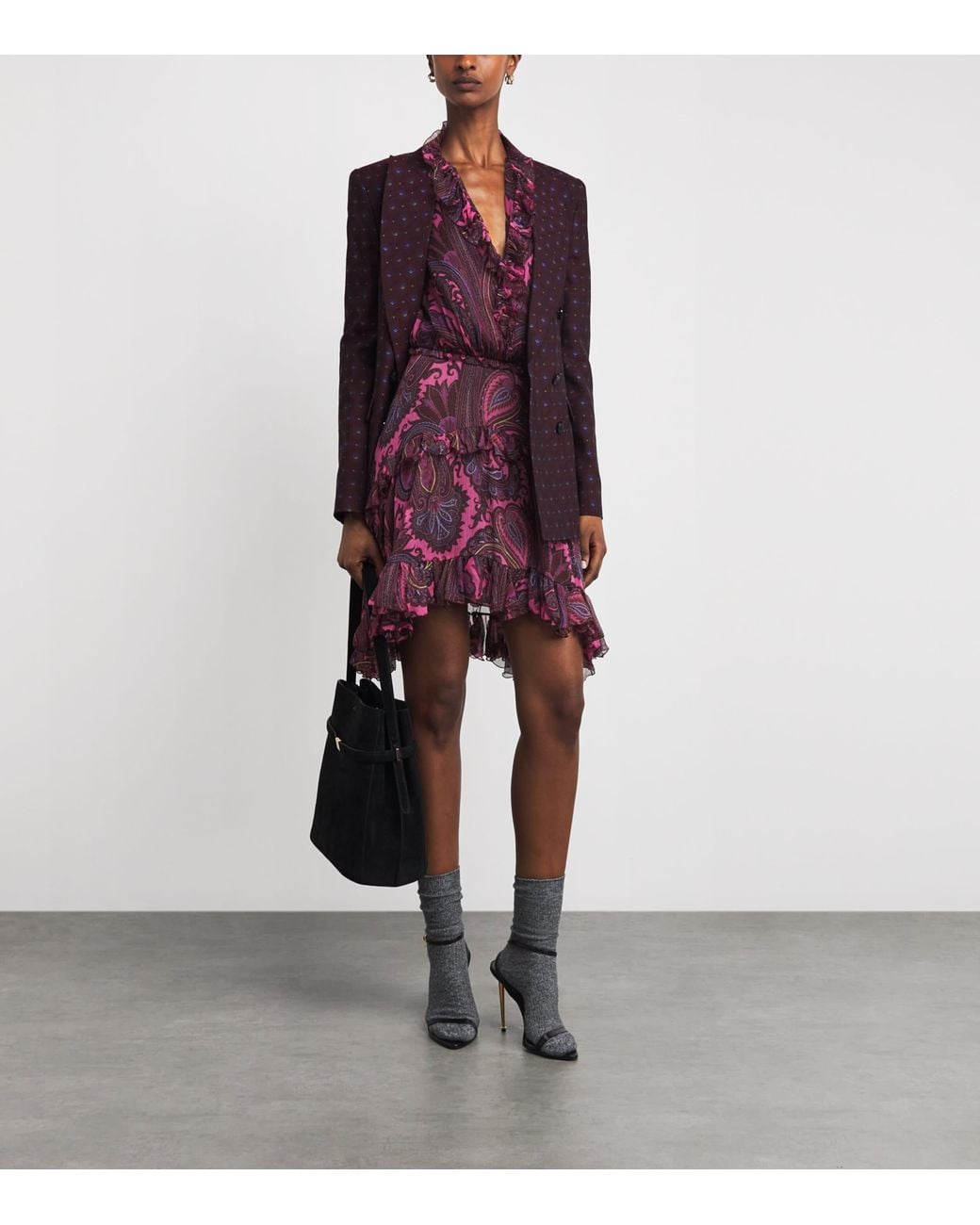 Etro Purple Silk Chiffon Paisley Mini Dress