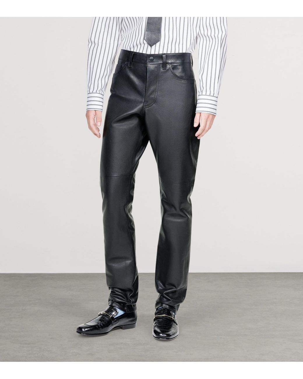 Tom Ford Gray Leather Straight Trousers for men