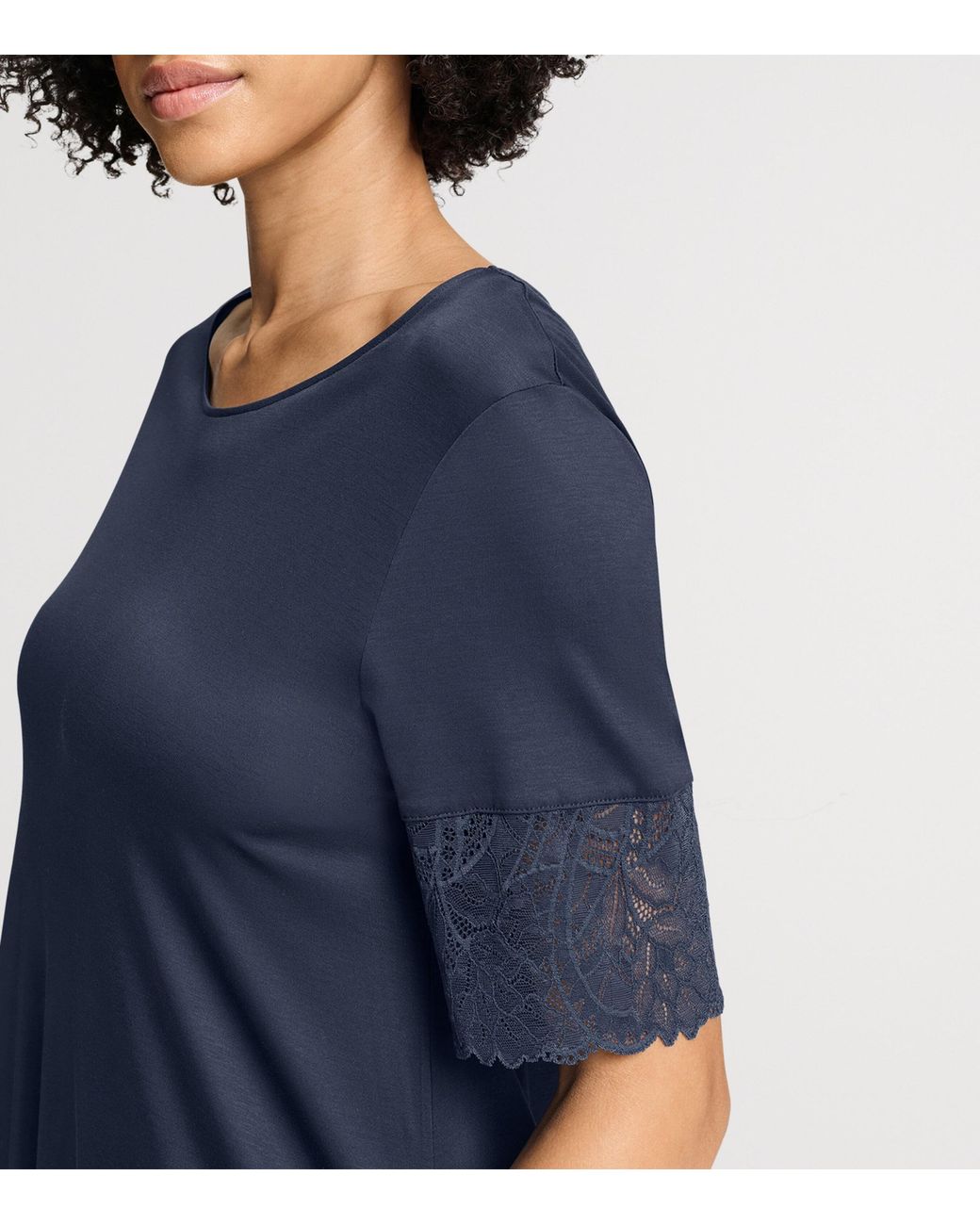 Hanro Blue Modal Lace-Trim Nightdress