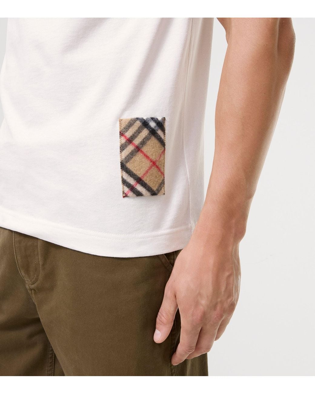 Burberry White Cotton Check-Patch T-Shirt for men