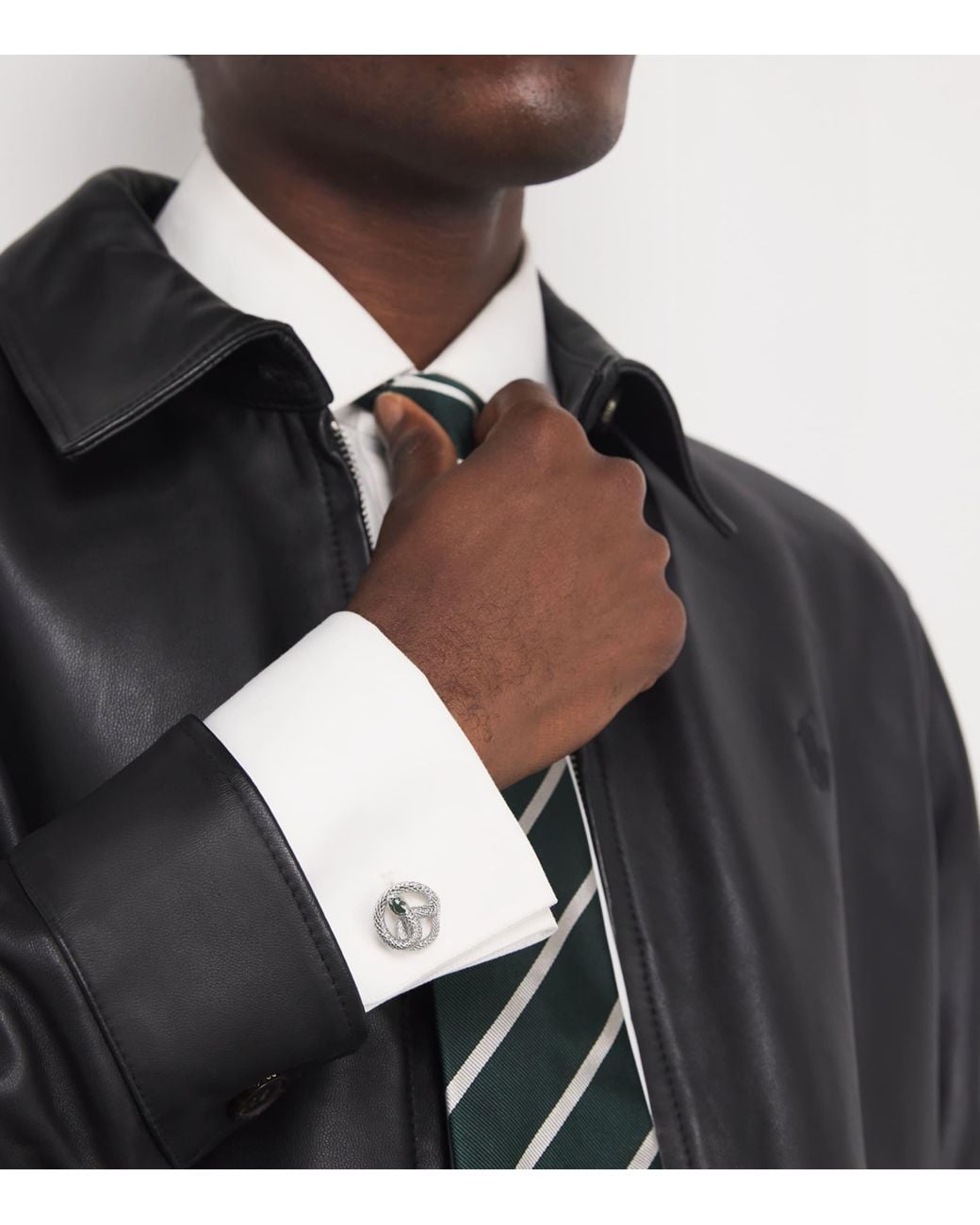 Tateossian Metallic Palladium Enamel-Detail Viper Cufflinks for men