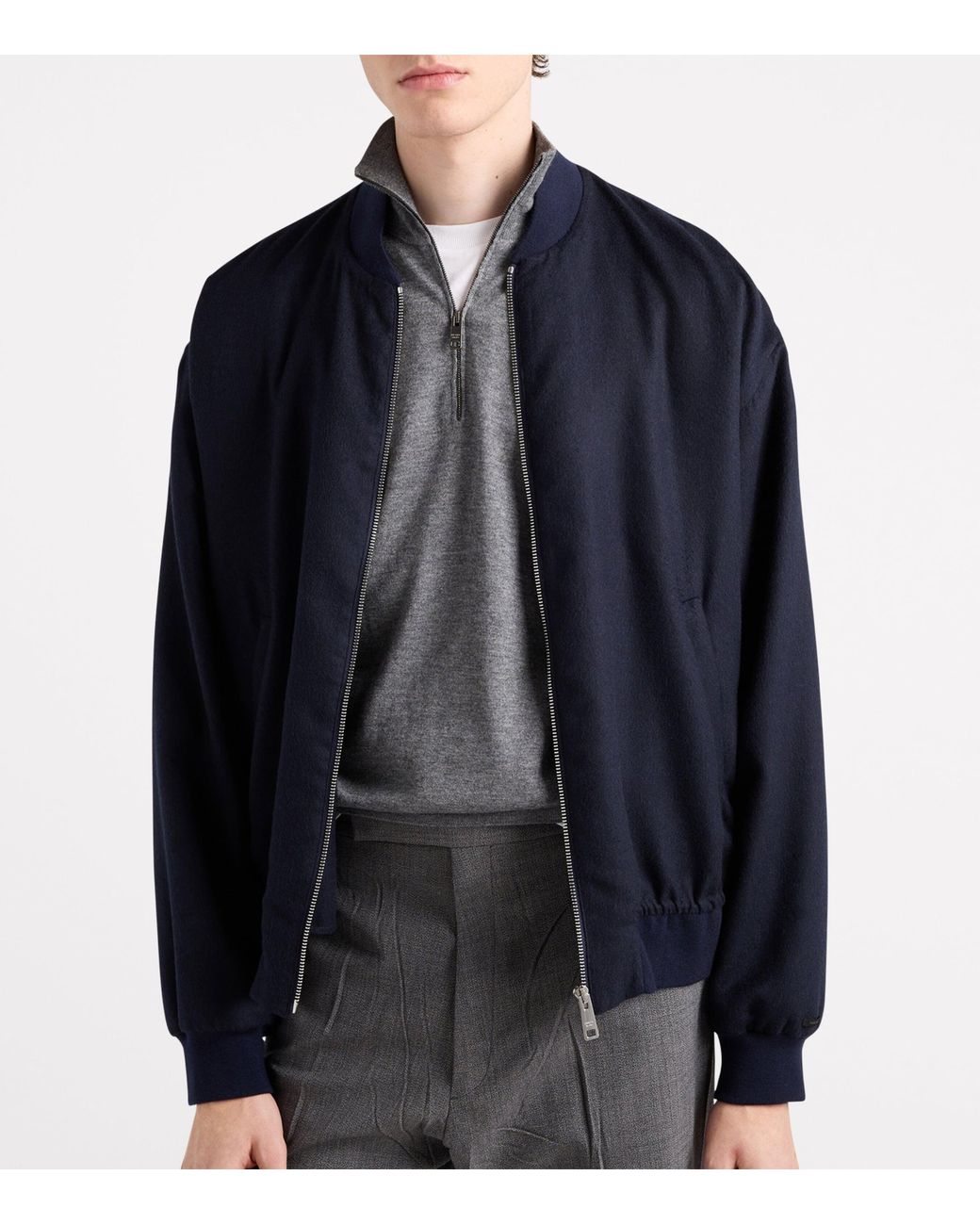 Prada Gray Cashmere-Silk Quarter-Zip Sweater for men