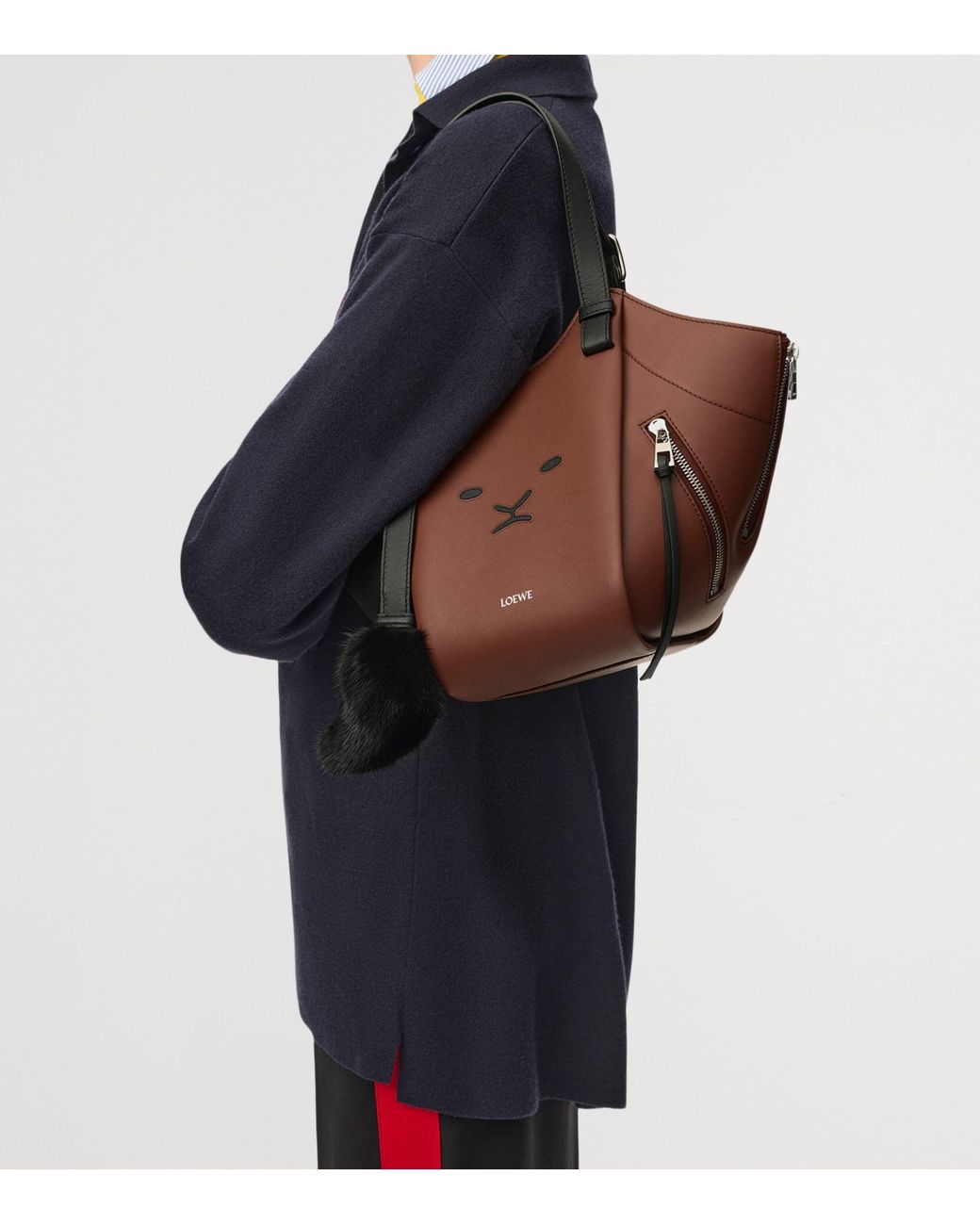 Loewe Brown Lion Intarsio Hammock Flip Tote Bag