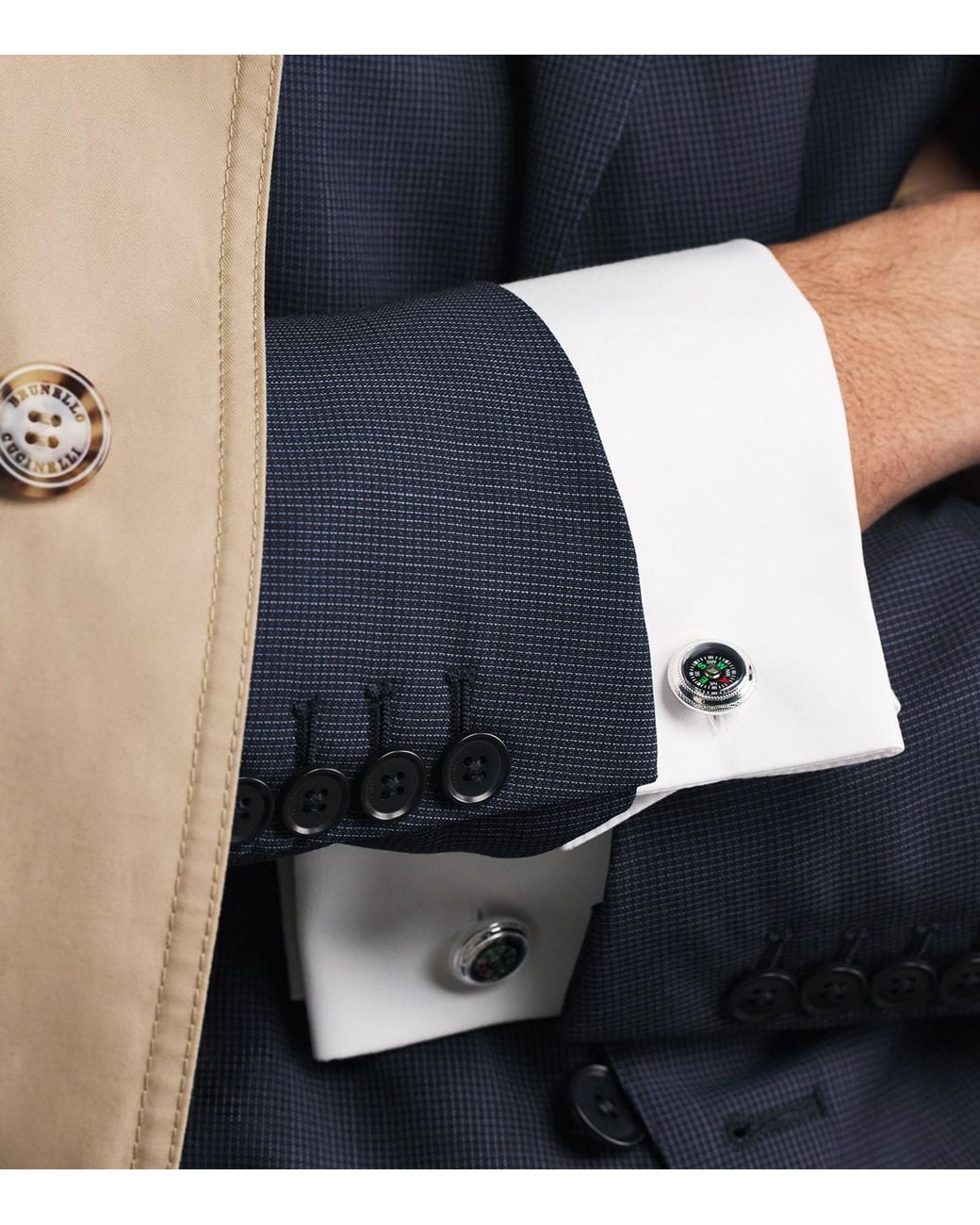Tateossian Natural Palladium-Plated Compass Cufflinks for men