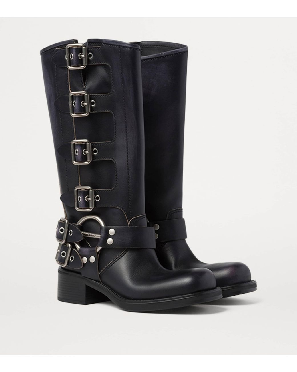 Miu Miu Black Leather Buckle Boots 50