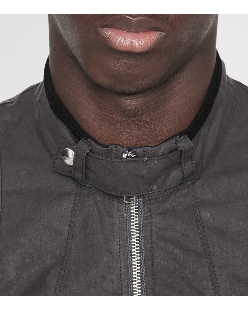 AllSaints Black Waxed Cotton Kirk Racer Jacket for men
