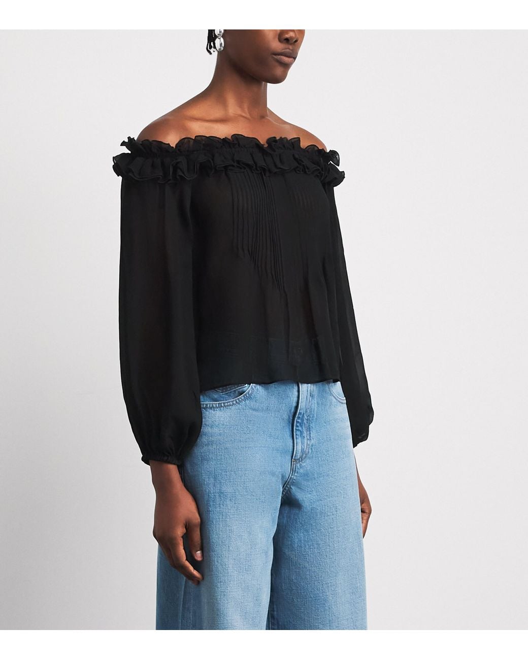 PAIGE Black Silk Off-The-Shoulder Casey Blouse