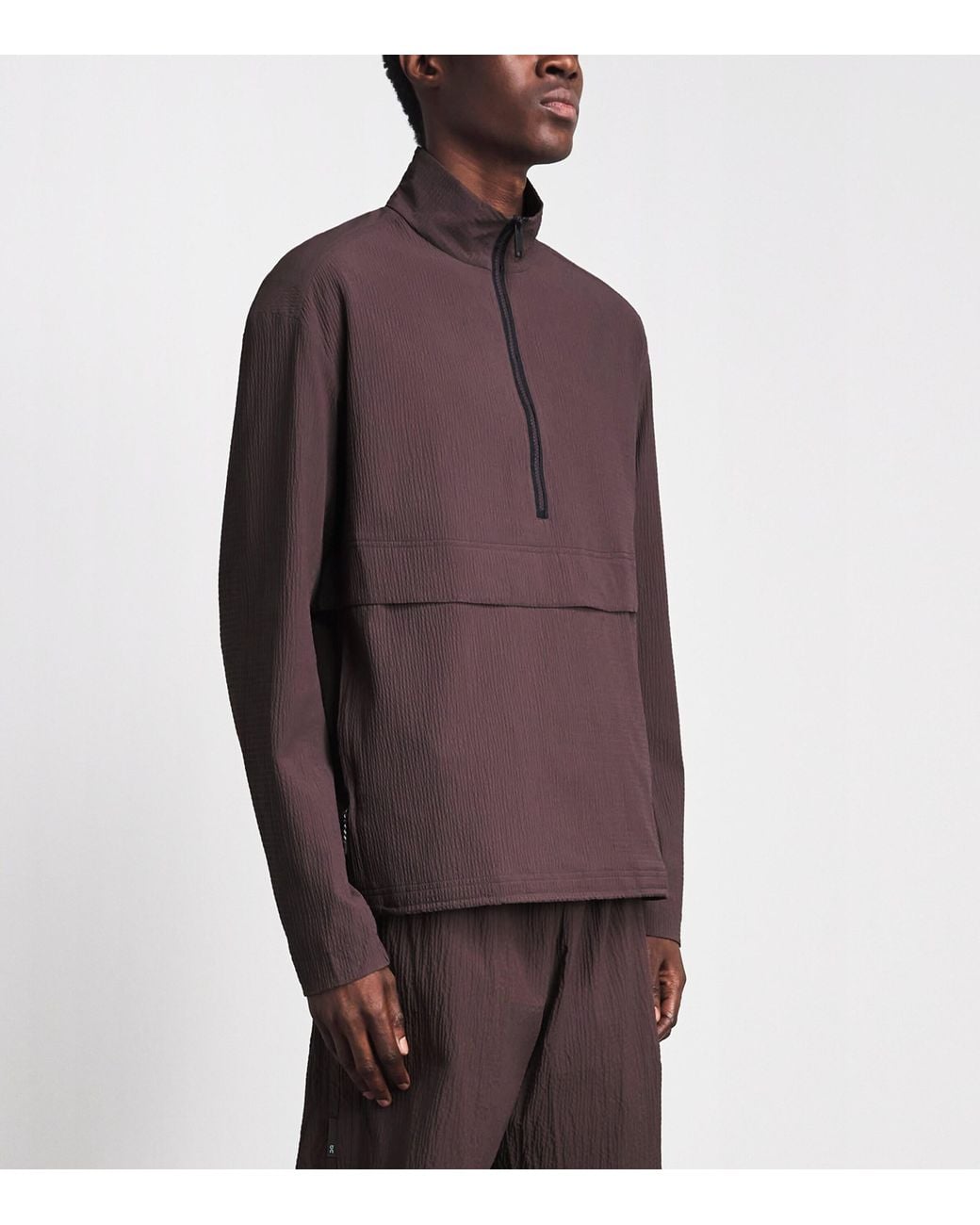 On Shoes Brown Textured Courtside Half-Zip Jacket for men