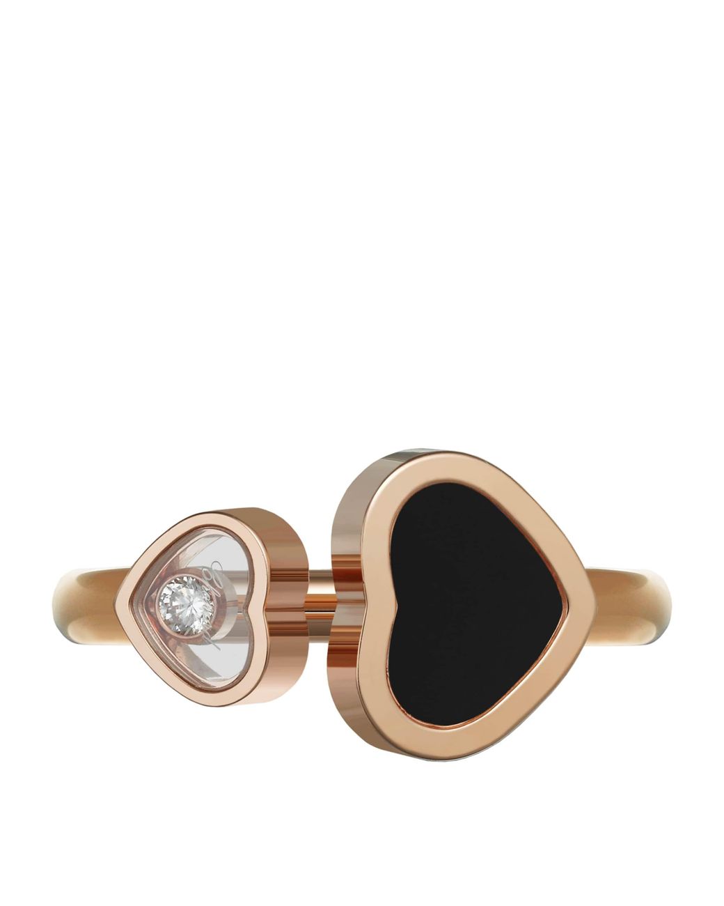 Chopard Multicolor 18Kt Rose Happy Hearts Onyx And Diamond Ring