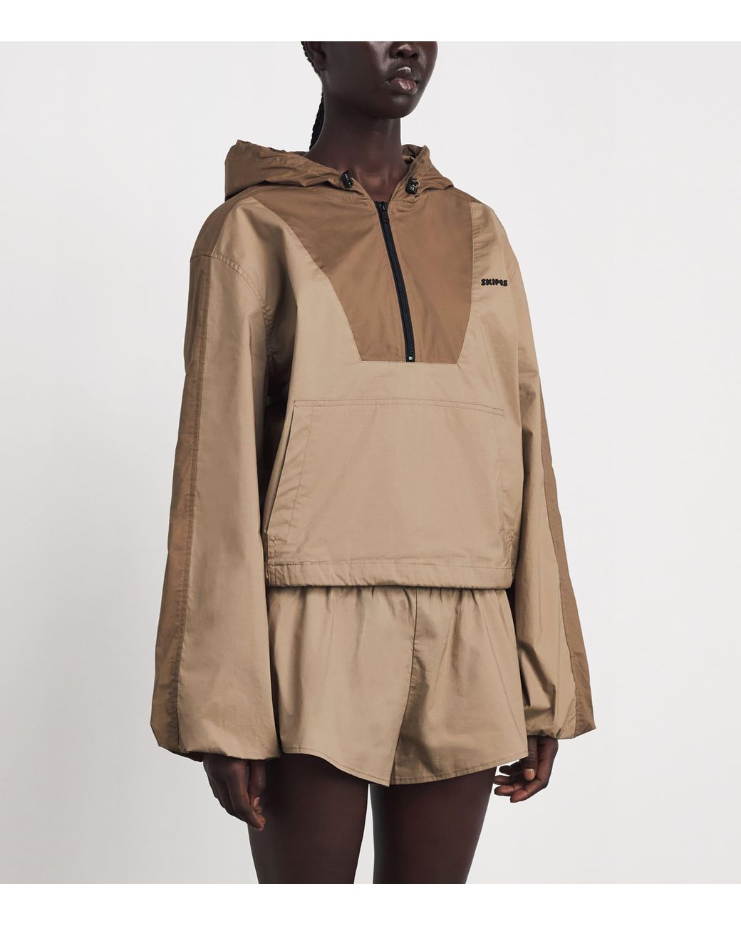 Skims Natural Woven Cotton Half-Zip Hoodie
