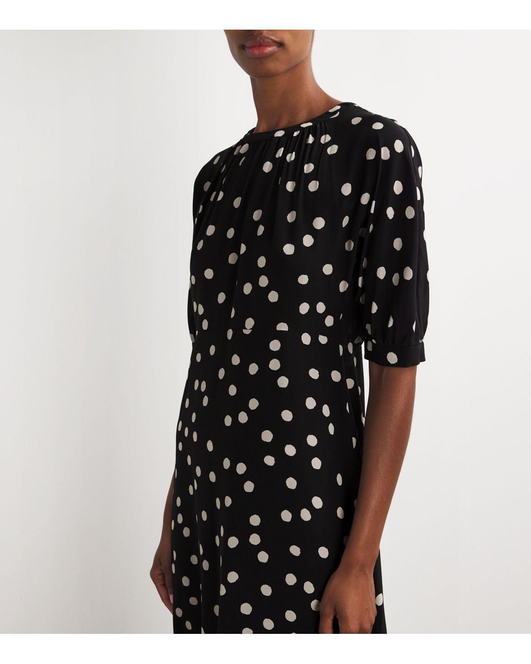 Max Mara Silk Polka-Dot Midi Dress in Black | Lyst