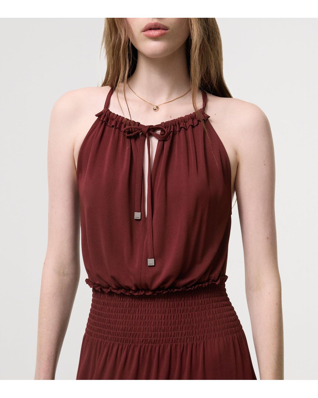 Burberry Red Self-Tie Neckline Maxi Dress