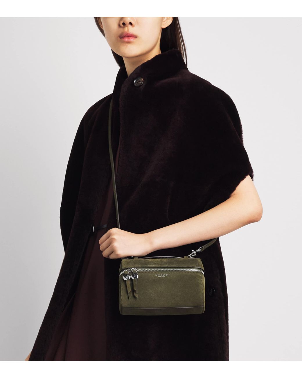 Tory Burch Green Suede Romy Clutch Bag