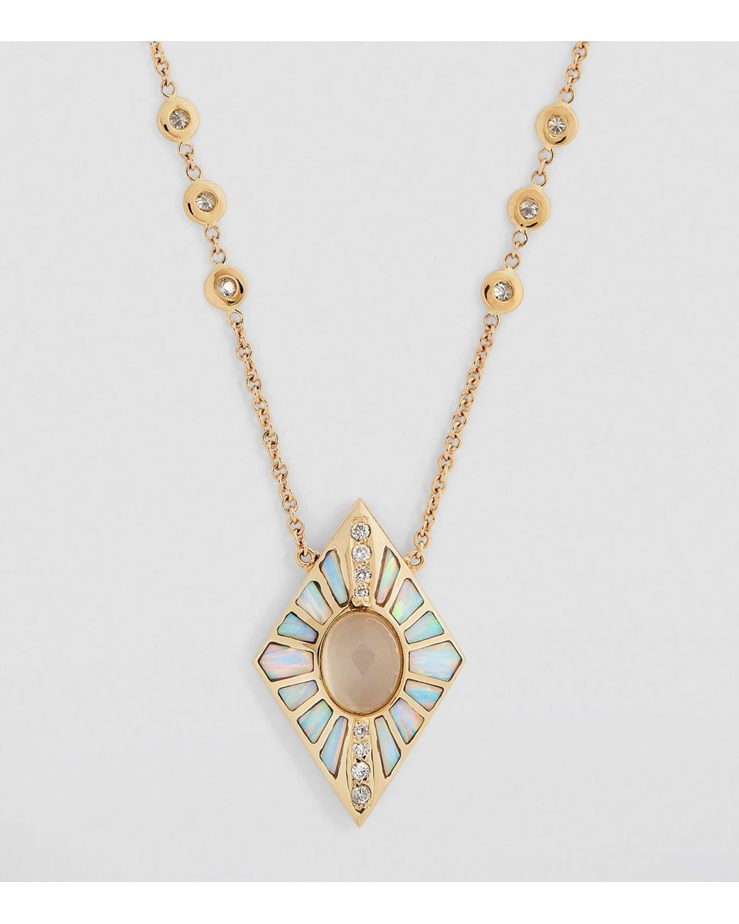 Jacquie Aiche Metallic Diamond, Moonstone And Opal Inlay Necklace