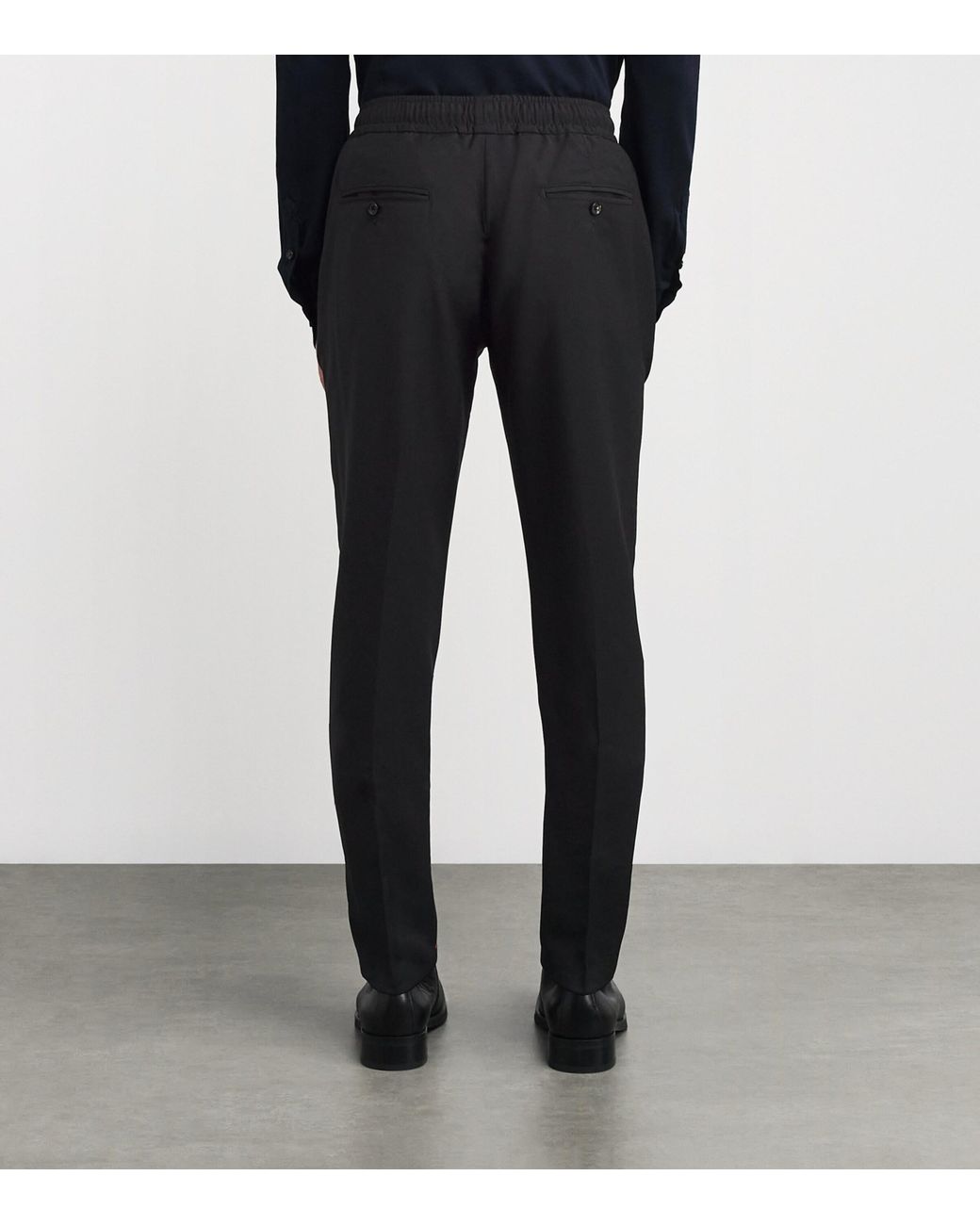 Isaia Black Wool-Mohair Drawstring Trousers for men