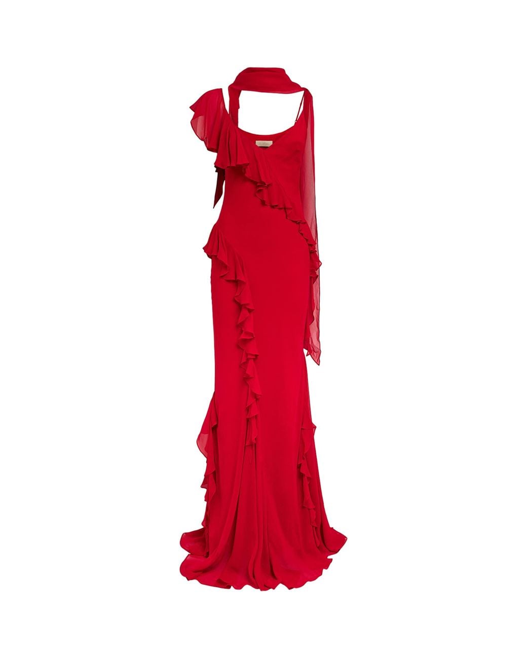 De La Vali Red Chiffon Mayara Maxi Dress