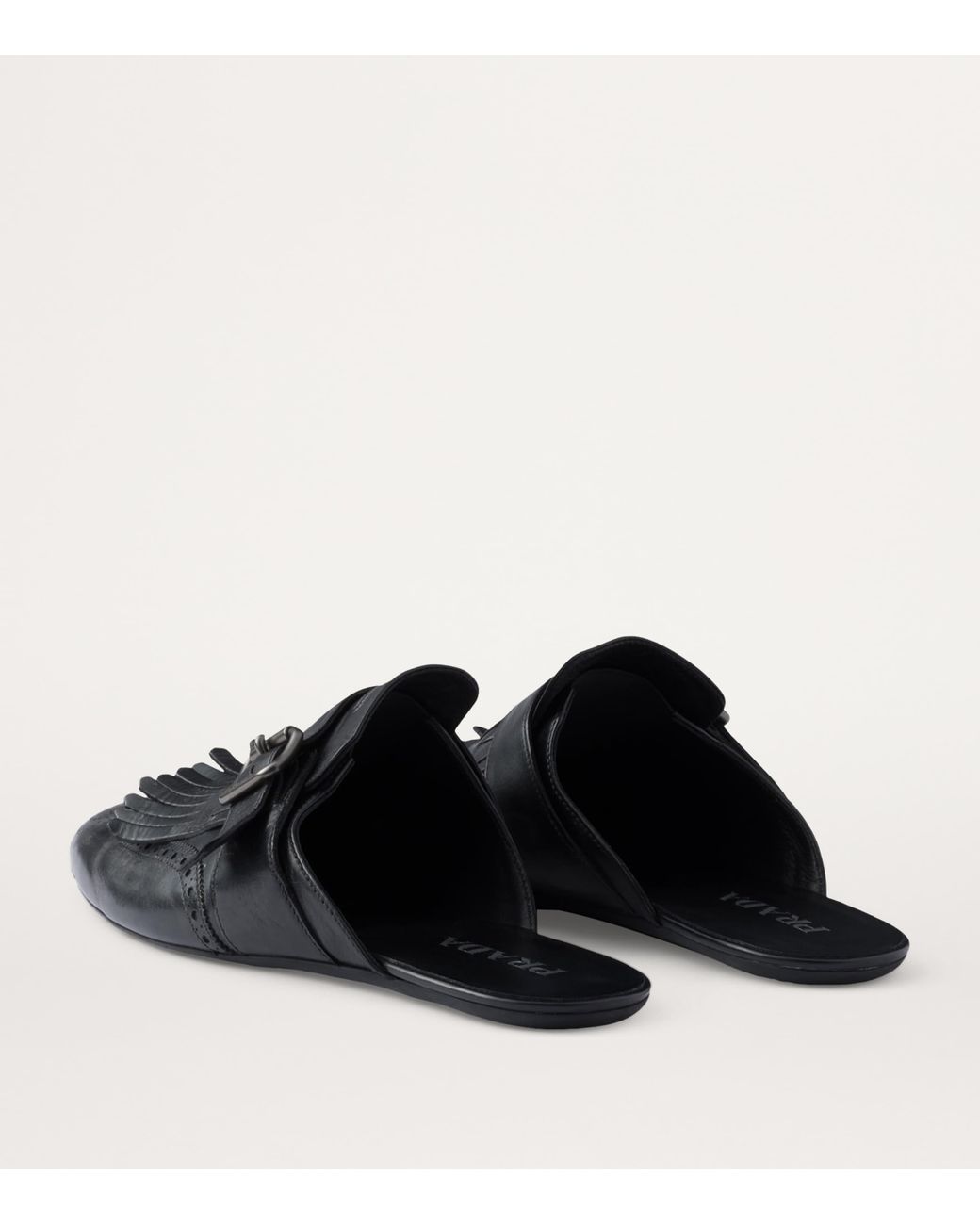 Prada Black Calf Leather Fringed Monk-Strap Mules for men