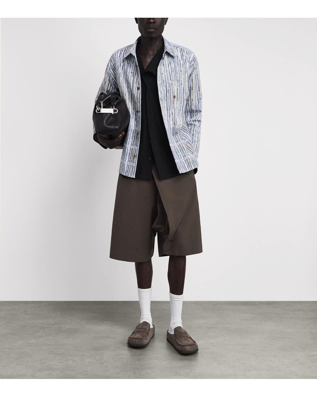 IM MEN Gray Wide-Leg Chino Shorts for men