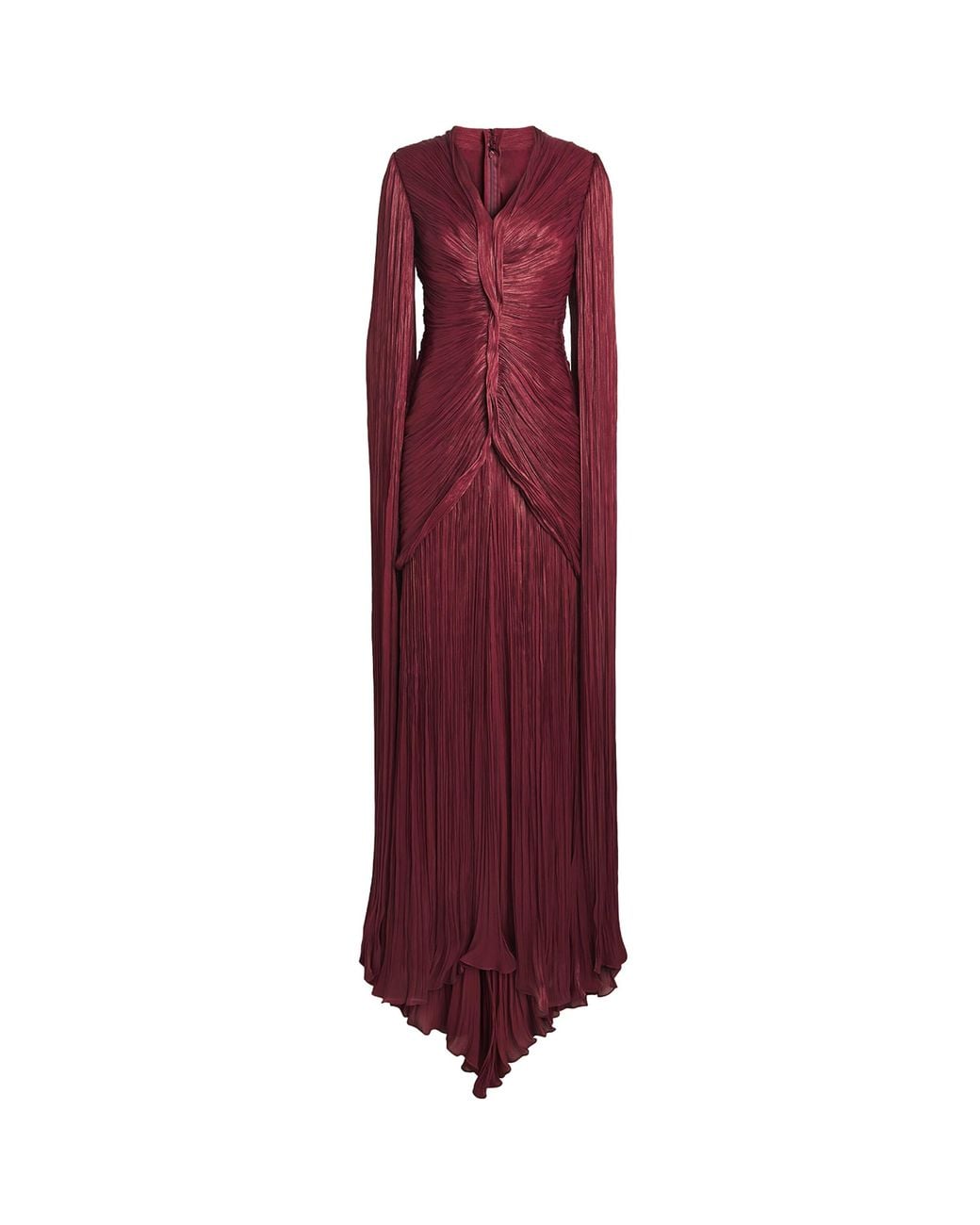 Marmar Halim Red Satin Pleated Cape Gown
