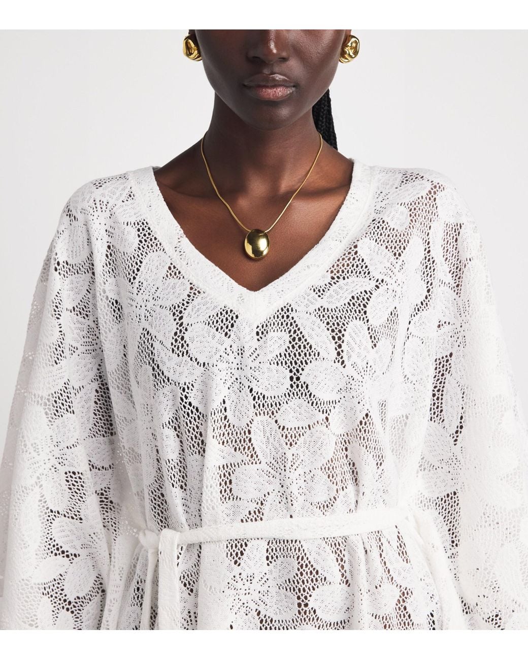 Melissa Odabash White Tie-Waist Petra Kaftan
