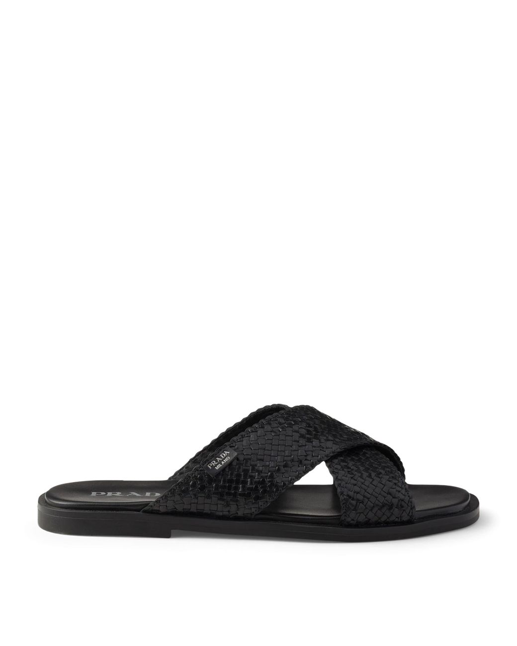 Prada Black Leather Woven Crisscross Sandals for men