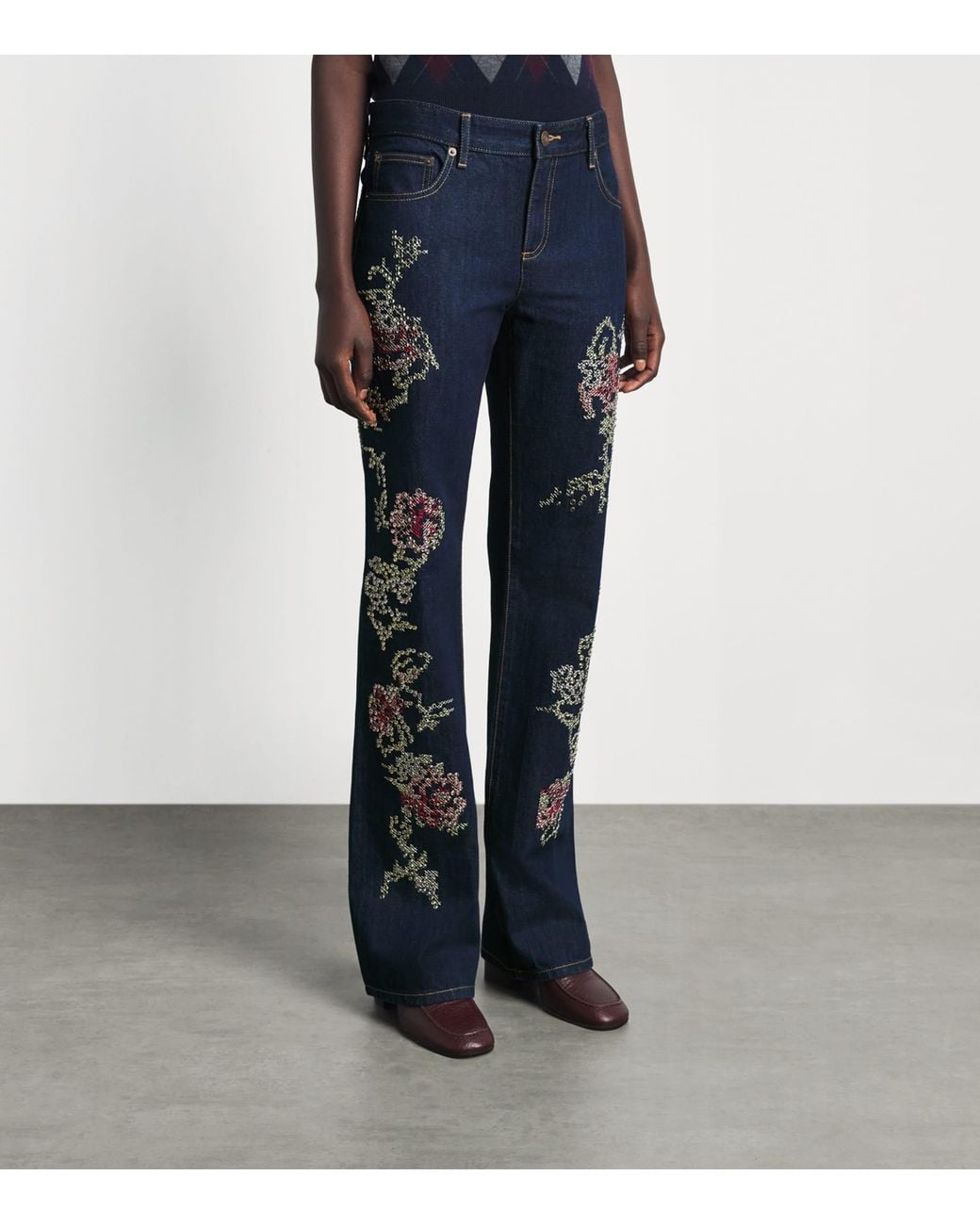 Tory Burch Blue Embellished Bootcut Jeans