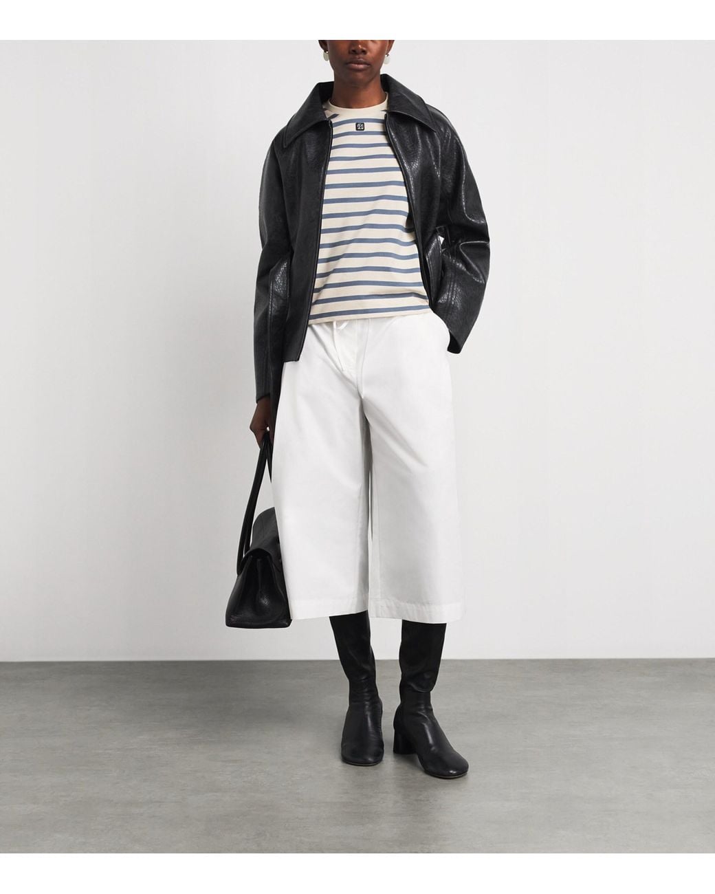 Tory Burch White Cotton Stripe Logo T-Shirt