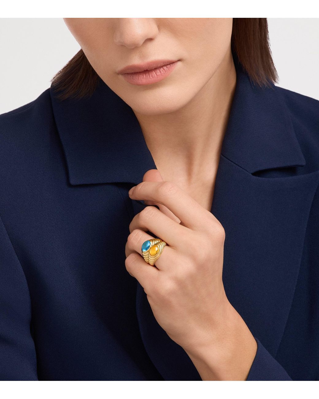 BVLGARI Metallic Topaz And Quartz Doppio Baccellato Ring