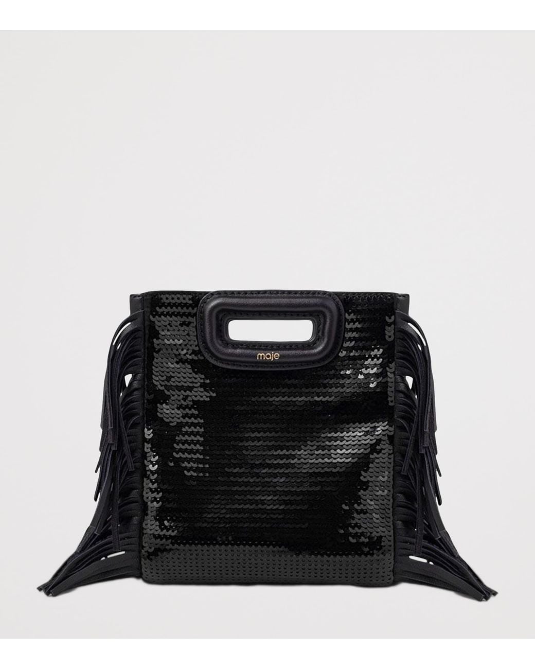 Maje Black Mini Sequin Fringed M Bag