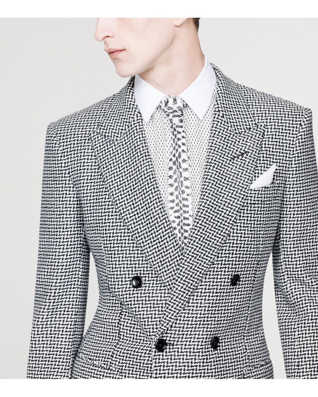 Tom Ford Gray Wool-Blend Pied De Poule Colbert Blazer for men
