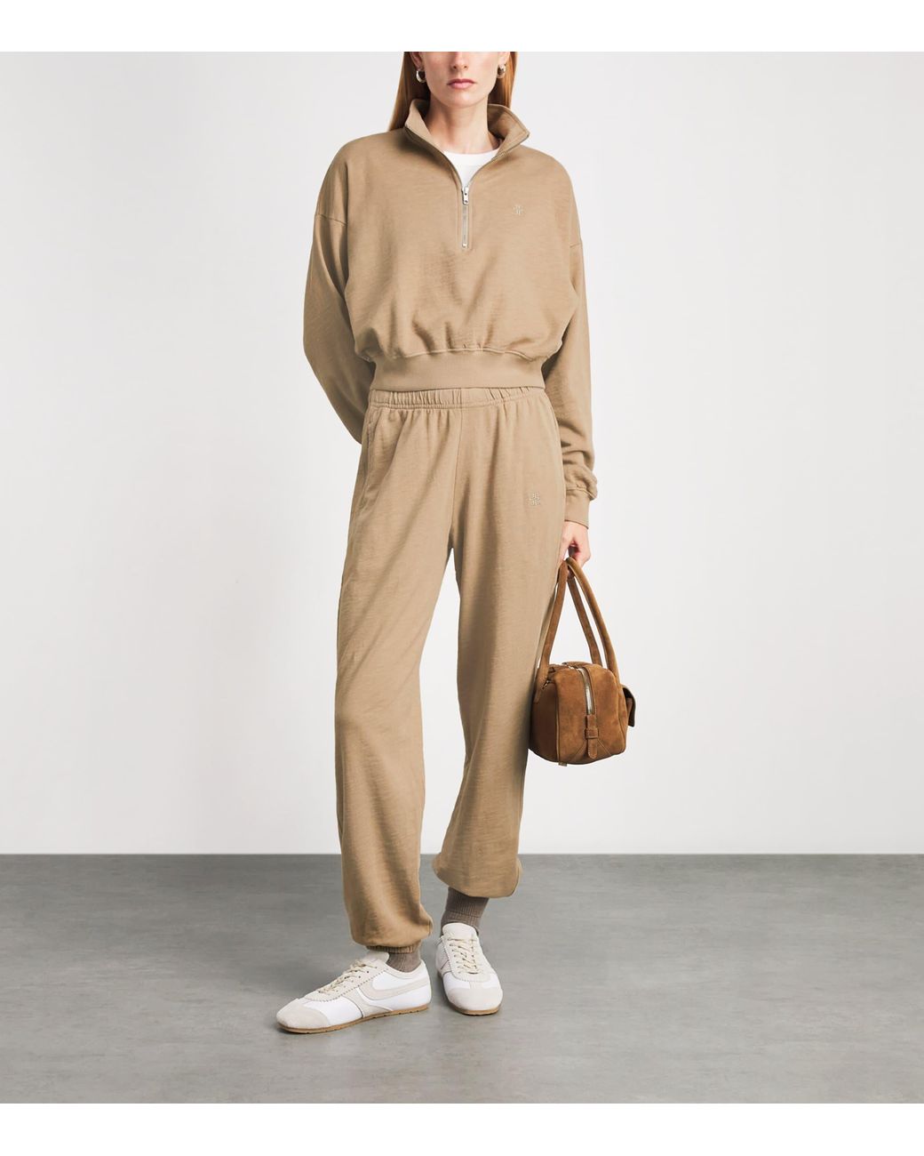 ÉTERNE Natural Cropped Half-Zip Sweatshirt