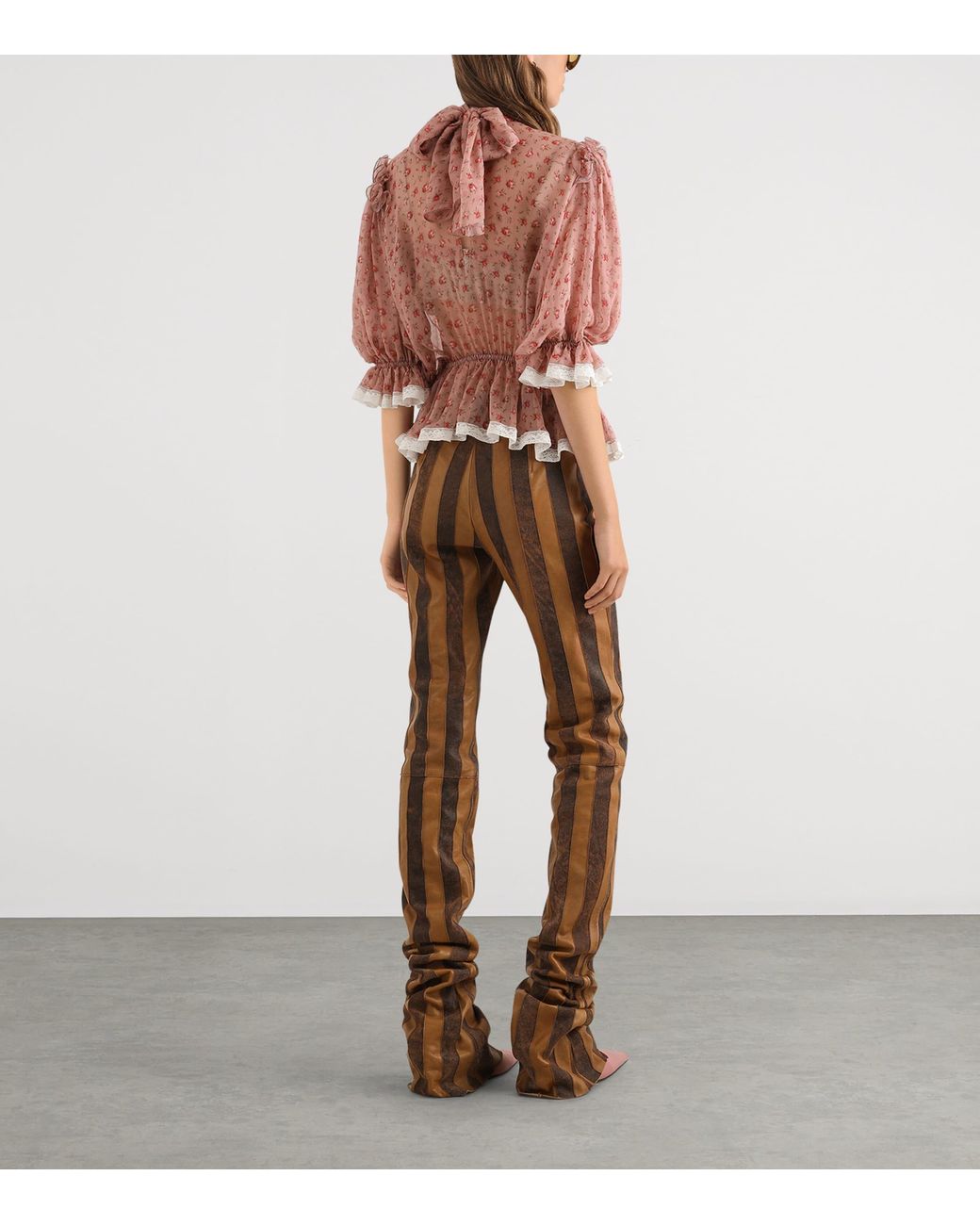 Dolce & Gabbana Brown Leather Striped Slim Trousers